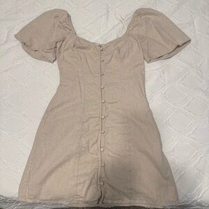 Abercrombie & Fitch Beige Button-Front Mini Dress